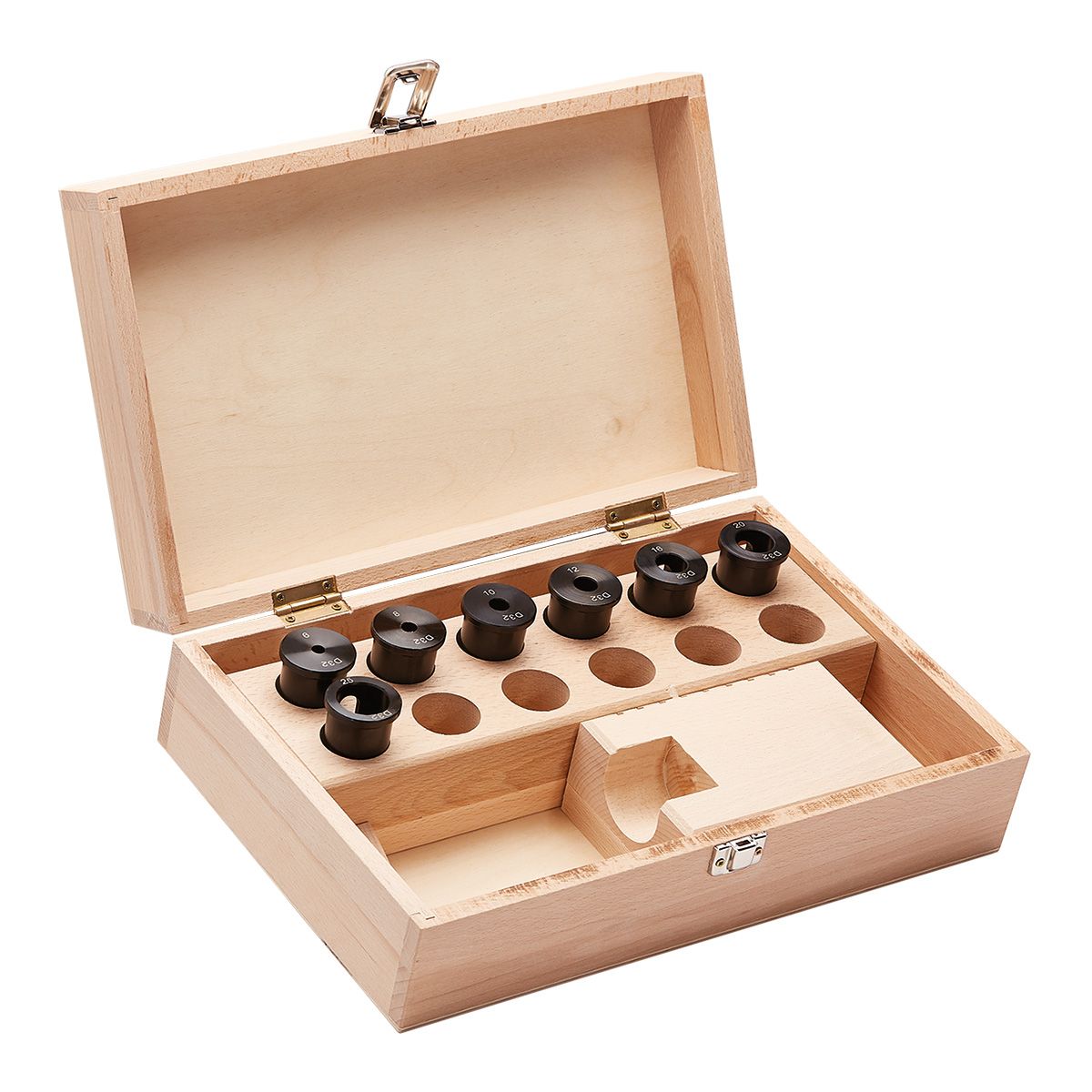 Reduktionshylsor för svarvbom 8 st set i trälåda DCONMS=40